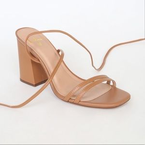 Tarrie Cognac Nappa Leather Lace-Up High Heel Sandals